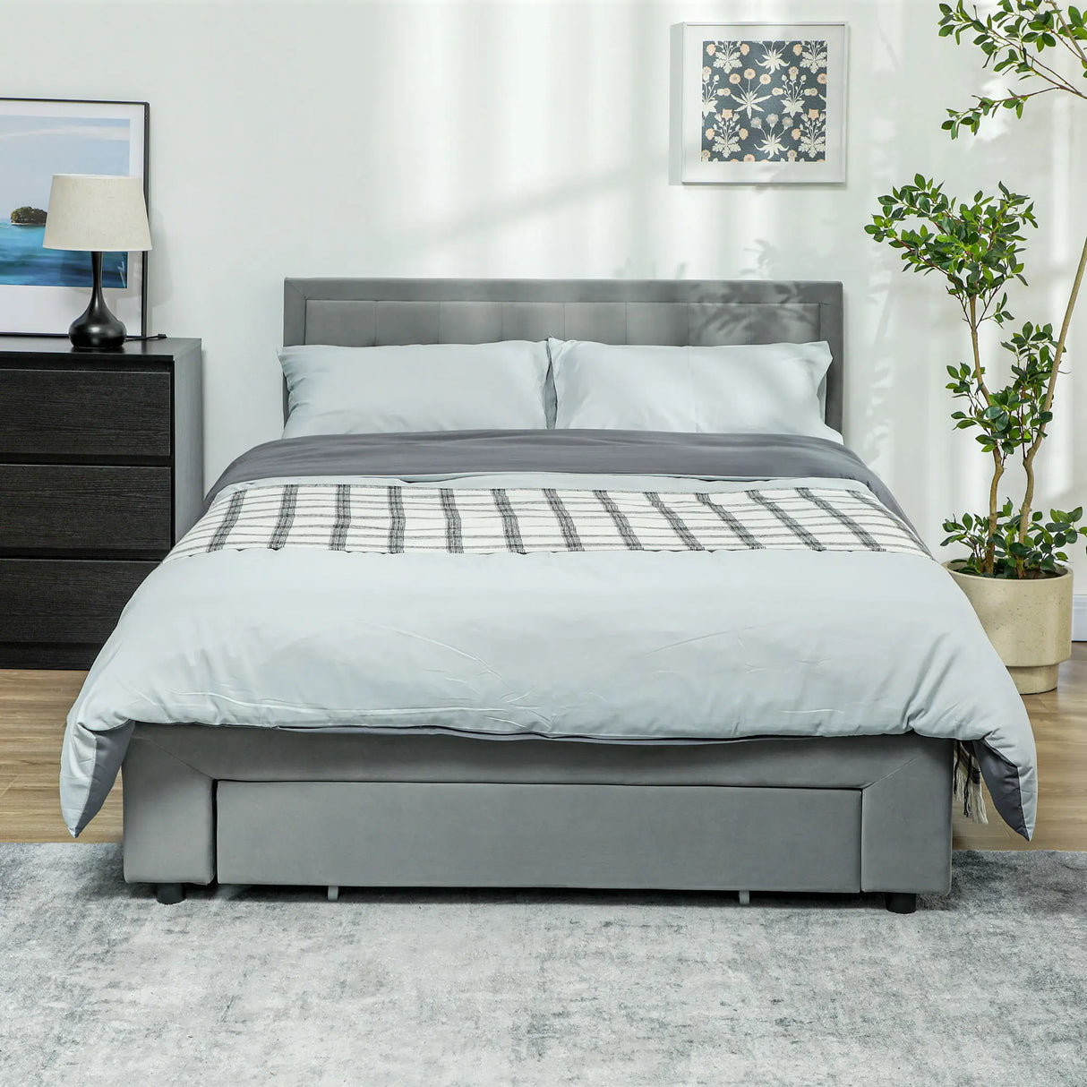 HOMCOM Double Size Ottoman Bed Frame 140W x 193.5D x 95Hcm with Front Drawer - Grey