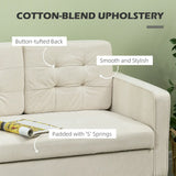 HOMCOM Modern Loveseat Sofa, Compact 2 Seater Sofa with Hidden Storage, 117cm Tufted Cotton Couch with Wood Legs, Cream White