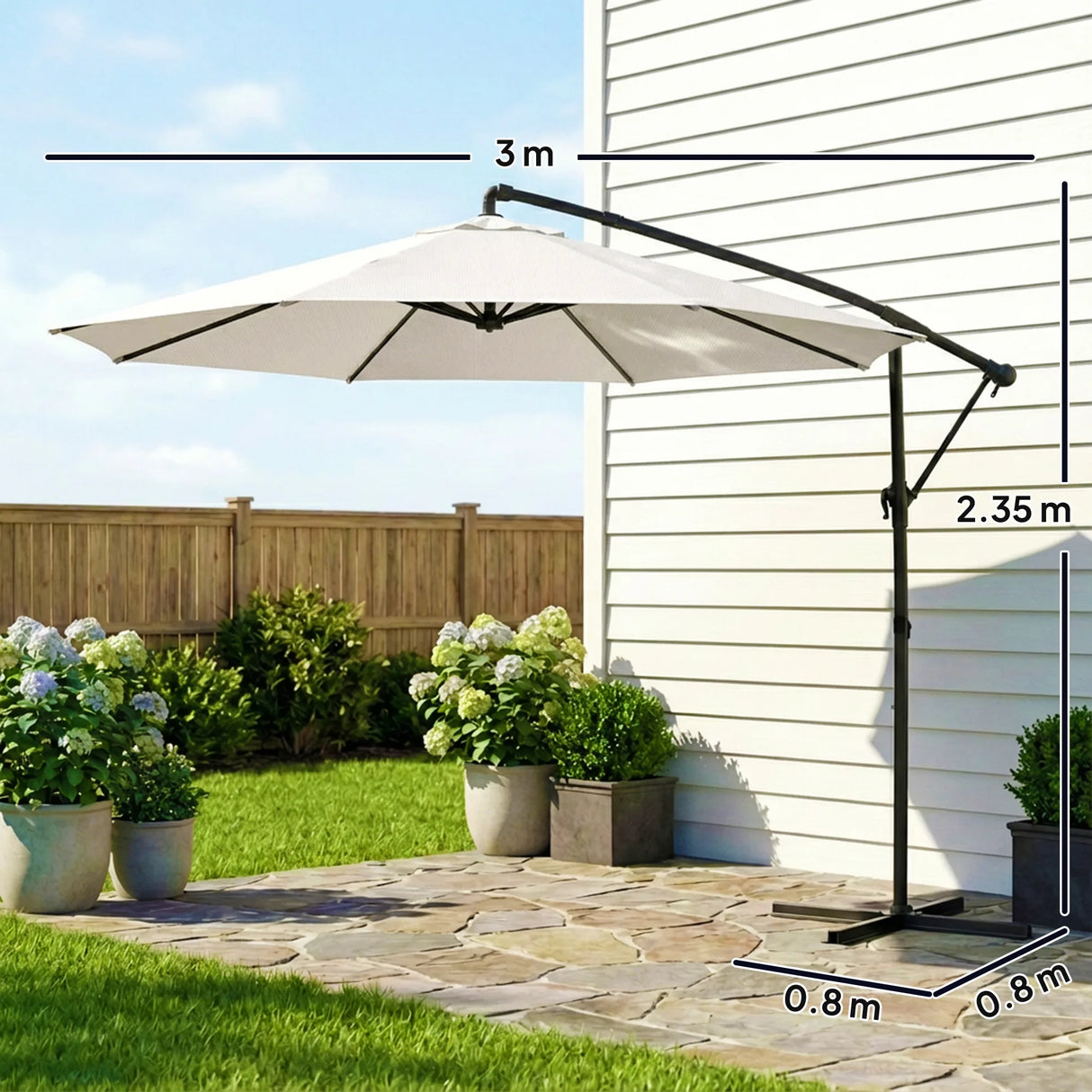 Outsunny 3 m Garden Cantilever Parasol with Cover, Round Overhanging Umbrella with 360 Rotation, Tilt, Cream White