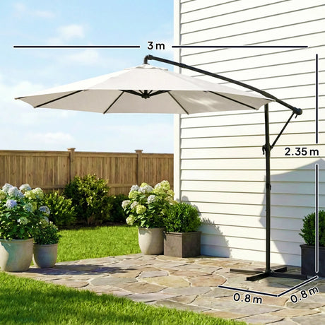 Outsunny 3 m Garden Cantilever Parasol with Cover, Round Overhanging Umbrella with 360 Rotation, Tilt, Cream White
