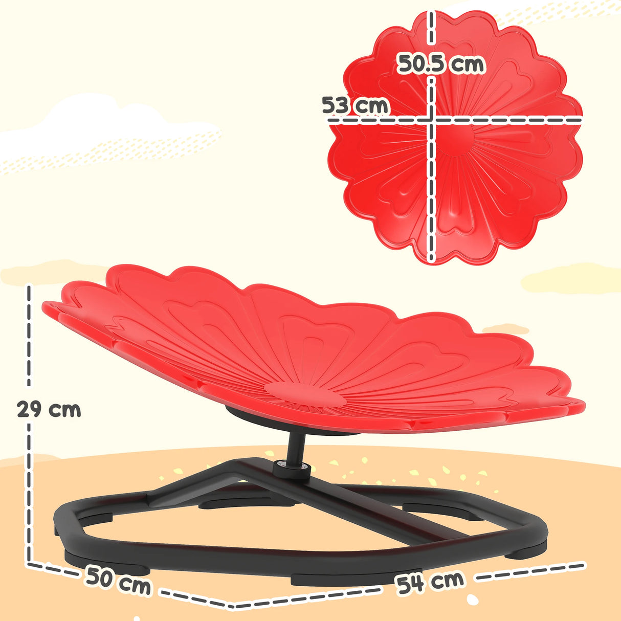 AIYAPLAY Flower-Shaped Sensory Spinning Chair with Non-Slip Base for Balance/Coordination, Red
