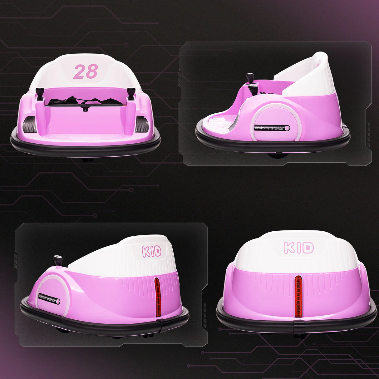 AIYAPLAY 360 Rotation Kids Bumper Car, 12V Waltz Car with Remote Control, Dual Joystick, Music, Lights, Pink