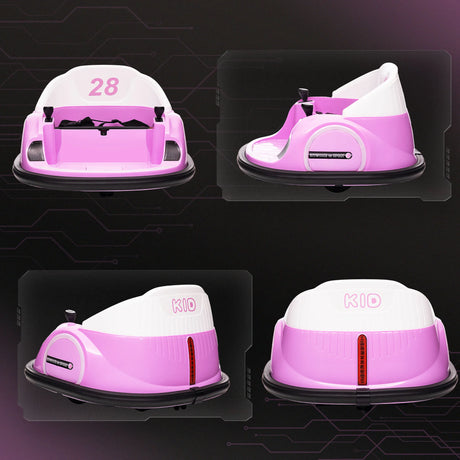 AIYAPLAY 360 Rotation Kids Bumper Car, 12V Waltz Car with Remote Control, Dual Joystick, Music, Lights, Pink