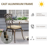 Outsunny 3pc Cast Aluminium Garden Bistro Set for 2 with Parasol Hole, Outdoor Coffee Table Set Rust Resistant with Cushions, Bronze