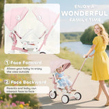 AIYAPLAY 5 in 1 Kids Trike with Adjustable Backrest, Toddler Tricycle with Push Handlebar, Adjustable Backrest, Pink