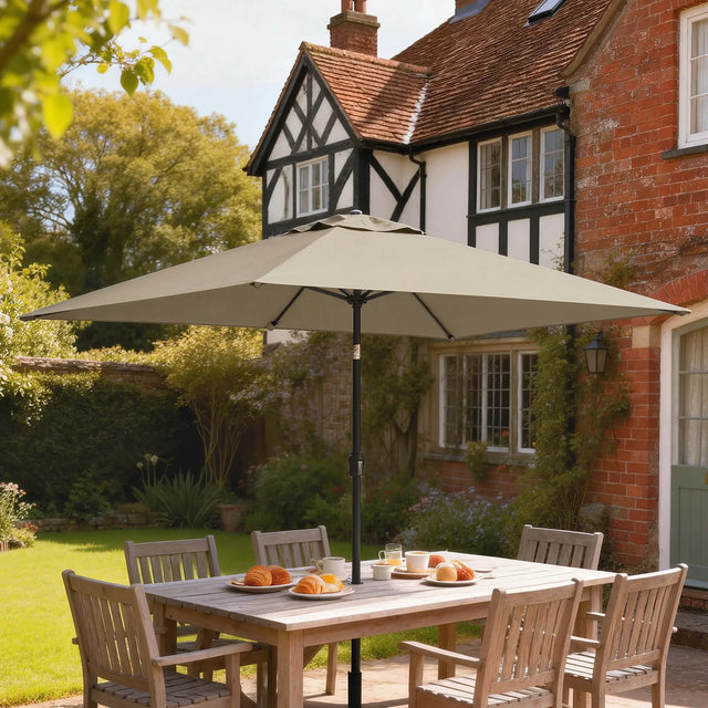 Outsunny Garden Parasol, Parasol Umbrella with Crank Handle, Tilt Function, Polyester Canopy, Khaki