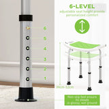 HOMCOM 6-Level Height Adjustable Aluminium Bath Room Stool Chair Shower Non-Slip Design w/ Padded Seat Drainage Holes Foot Pad, Green