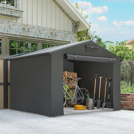 Outsunny 8 x 6 ft Outdoor Garden Storage Shed, Waterproof Bike Tent with Roll-Up Zipper Door