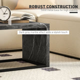HOMCOM Coffee Tables Set of 2, Industrial Nest of Tables with Metal Frame for Living Room Bedroom, Dark Grey Marble Effect