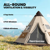 Outsunny 6 Men Tipi Tent with Carry Bag - Khaki