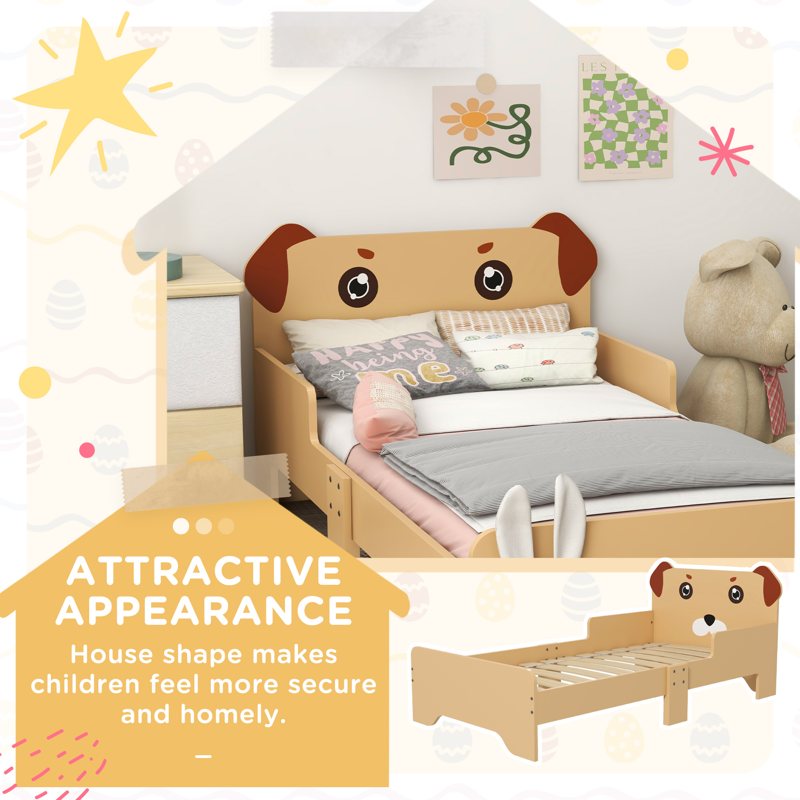 ZONEKIZ Puppy-Themed Kids Bed, for Ages 3-6 Years, 143 x 74 x 58cm