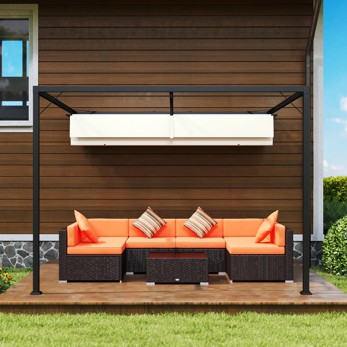 Outsunny 3 x 3 m Pergola, with Sliding Canopy - Cream White