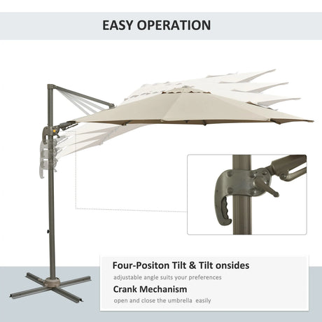 Outsunny 3m Beach Hanging Umbrella Parasol - Khaki