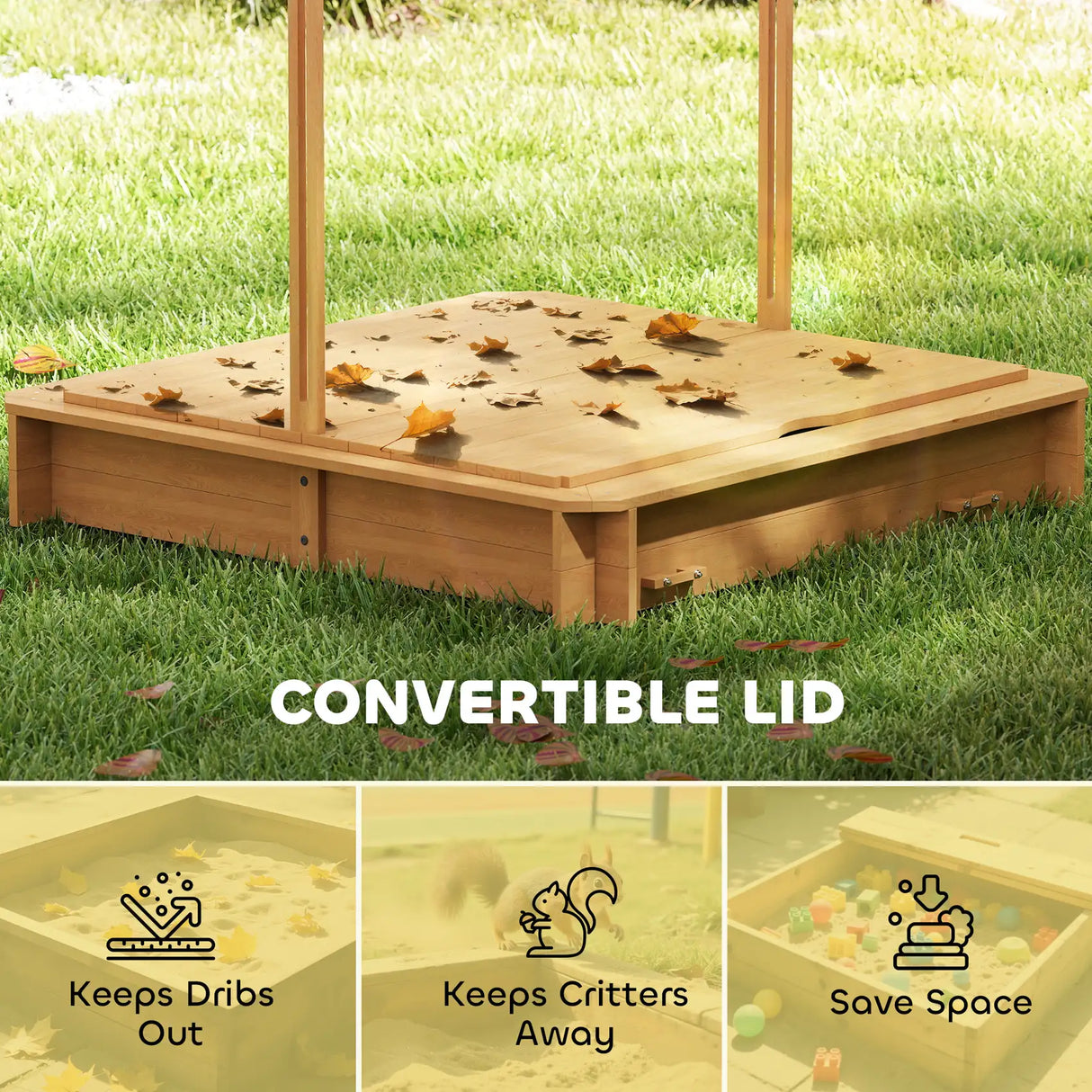 Outsunny Kids Square Wooden Sandpit, Children Sandbox Outdoor Playset