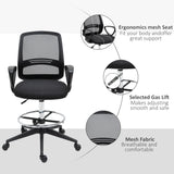 Vinsetto Drafting Chair, Ergonomic Tall Office Chair with Mesh Back, Lumbar Support, Adjustable Height and Foot Ring, Swivel Wheels, for Standing Desk, Black