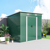 Outsunny 7 x 4ft Outdoor Storage Shed with Foundation Kit, Lean to Metal Garden Shed for Log, Rubbish Bin, Tool, Lawnmower, Bike, Patio and Lawn Use, Green