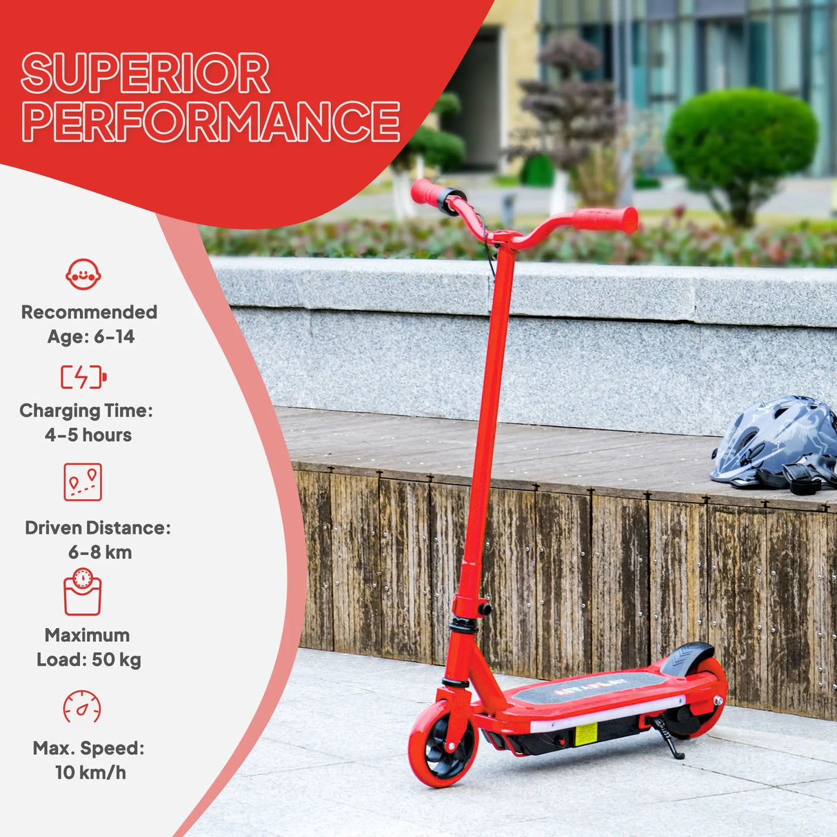 AIYAPLAY Electric Scooter for Kids 6-14 Years, with Colourful Lights, Red