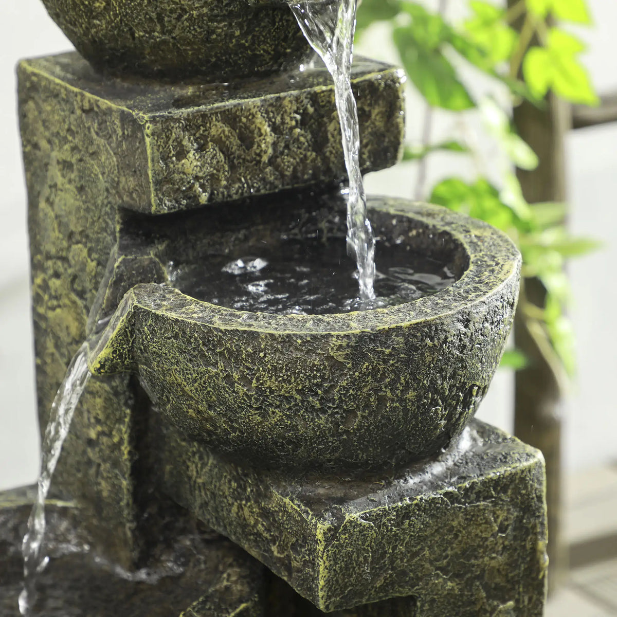 Outsunny Garden Water Feature Waterfall Fountain with 4-Tier Stone Look Bowls, Adjustable Flow