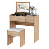 HOMCOM Makeup Desk with Drawer, Vanity Table Set with Flip-up Mirror and Cushioned Stool, Natural