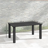 Outsunny Garden Dining Table for 6 with Parasol Hole, Rectangle Outdoor Garden Table with Slatted Metal Top, Steel Frame, Black