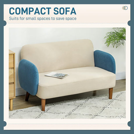 HOMCOM Two-Seater Velvet-Feel Mid Century Sofa - Cream/Blue