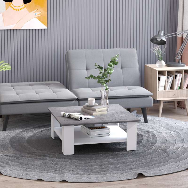 HOMCOM Square Coffee Table, Wooden Coffee Table with Storage, Cocktail Center Tea Table for Home Office, 80W x 80D x 31.5Hcm, Grey and White