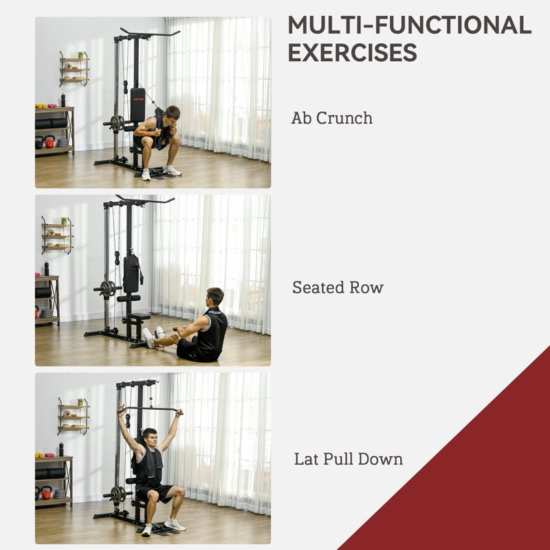 SPORTNOW Pull Up Station, Power Cage with Adjustable Seat, for Home Gym - Black