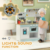 AIYAPLAY Toy Kitchen, Pretend Role Play Kitchen with Hob, Sound, Light, Coffee Machine, Ice Maker, Microwave