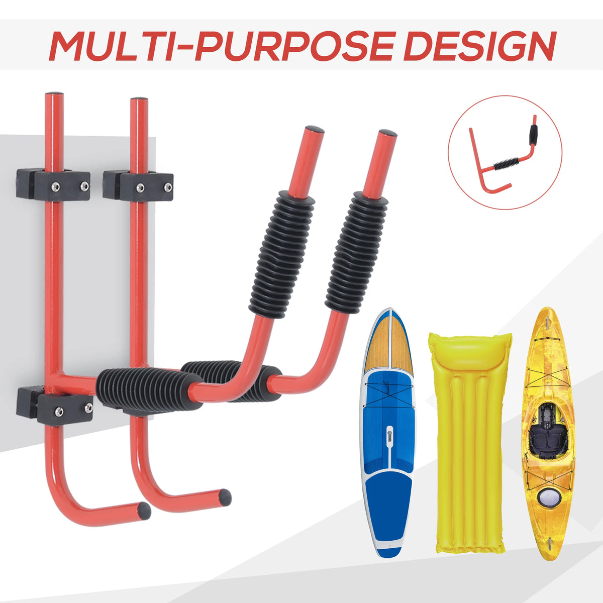 HOMCOM Kayak Canoe Heavy Duty Wall Mounted Storage Holder Rack Heavy Duty Storing Hangers Red