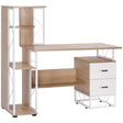 HOMCOM Computer Desk with Drawers and Bookshelf, Writing Desk for Home Office with Storage Shelves, Study Workstation, Oak