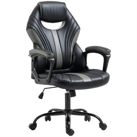 Vinsetto Computer Gaming Chair, Desk Chair with Breathable PU Leather Back and Seat, Soft Padded Armrests and Rolling Wheels for Adults and Gamers, Black