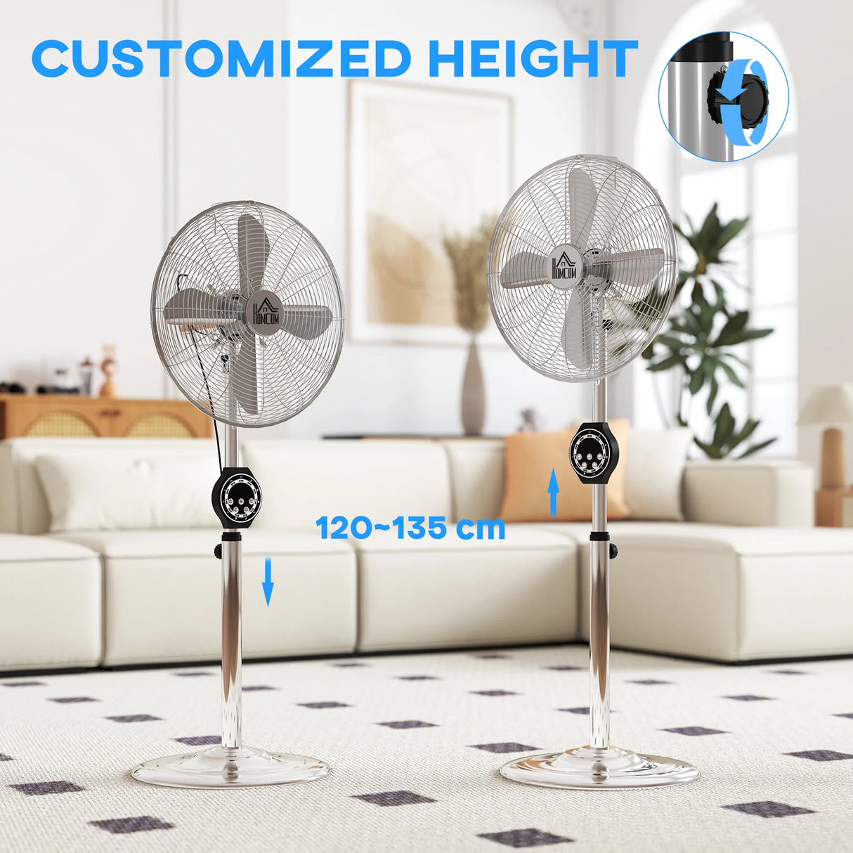 HOMCOM 16" Metal Pedestal Fan with Oscillating, Adjustable Height - Silver Tone