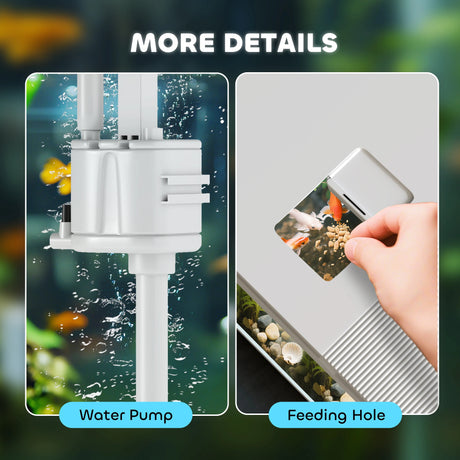 PawHut 14L Glass Fish Tank With Filter System, LED Lights, Water Pump, White