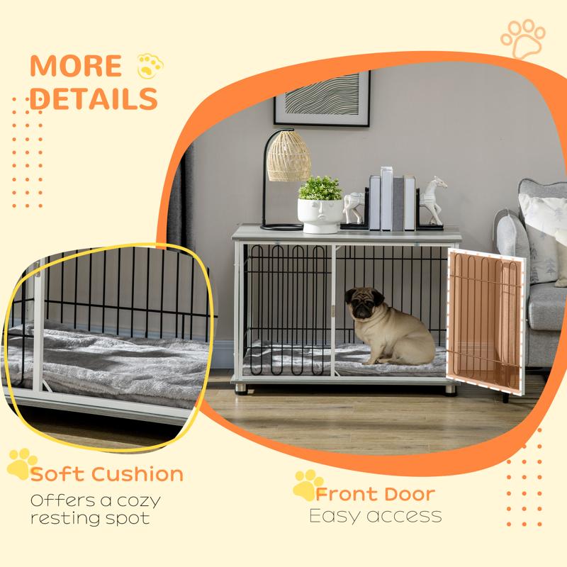 PawHut Indoor Dog Crate Furniture, Side End Table, with Soft Washable Cushion, Lockable Doors, for Small and Medium Dogs