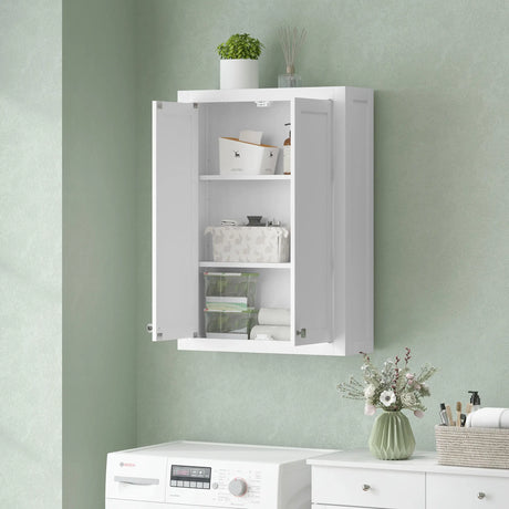 HOMCOM Bathroom Wall Cabinet with Adjustable Shelves - White