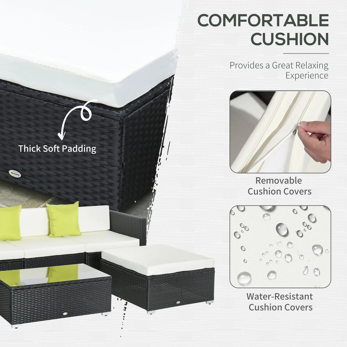 Outsunny White Rattan Garden Furniture 4-Seater Outdoor Sofa Set with Coffee Table - White