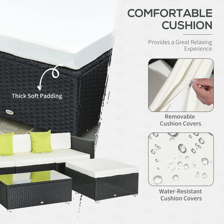 Outsunny White Rattan Garden Furniture 4-Seater Outdoor Sofa Set with Coffee Table - White