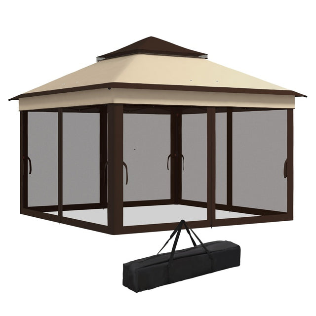 Outsunny 3 x 3(m) Pop Up Gazebo, Height Adjustable Instant Event Shelter with Netting and Carrying Bag, Beige