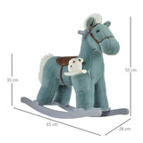 HOMCOM Kids Plush Ride-On Rocking Horse Toy Rocker with Plush Toy Realistic Sounds for Child 18-36 Months Blue