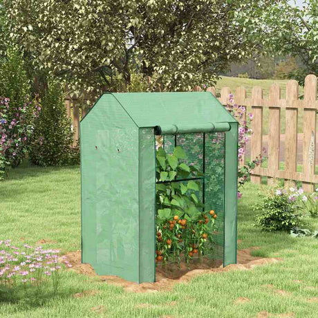 Outsunny 2-Room Green House, Mini Greenhouse with 2 Roll-up Doors, Vent Holes and Reinforced Cover, 100 x 80 x 150cm