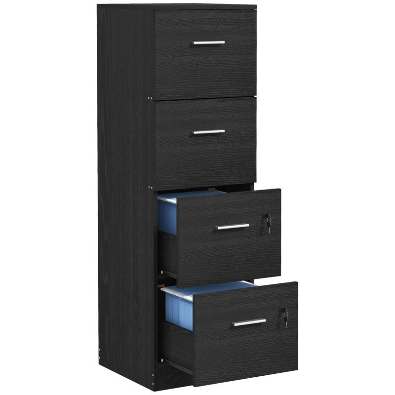 HOMCOM Four-Drawer Lockable Filing Cabinet - Black Wood Effect