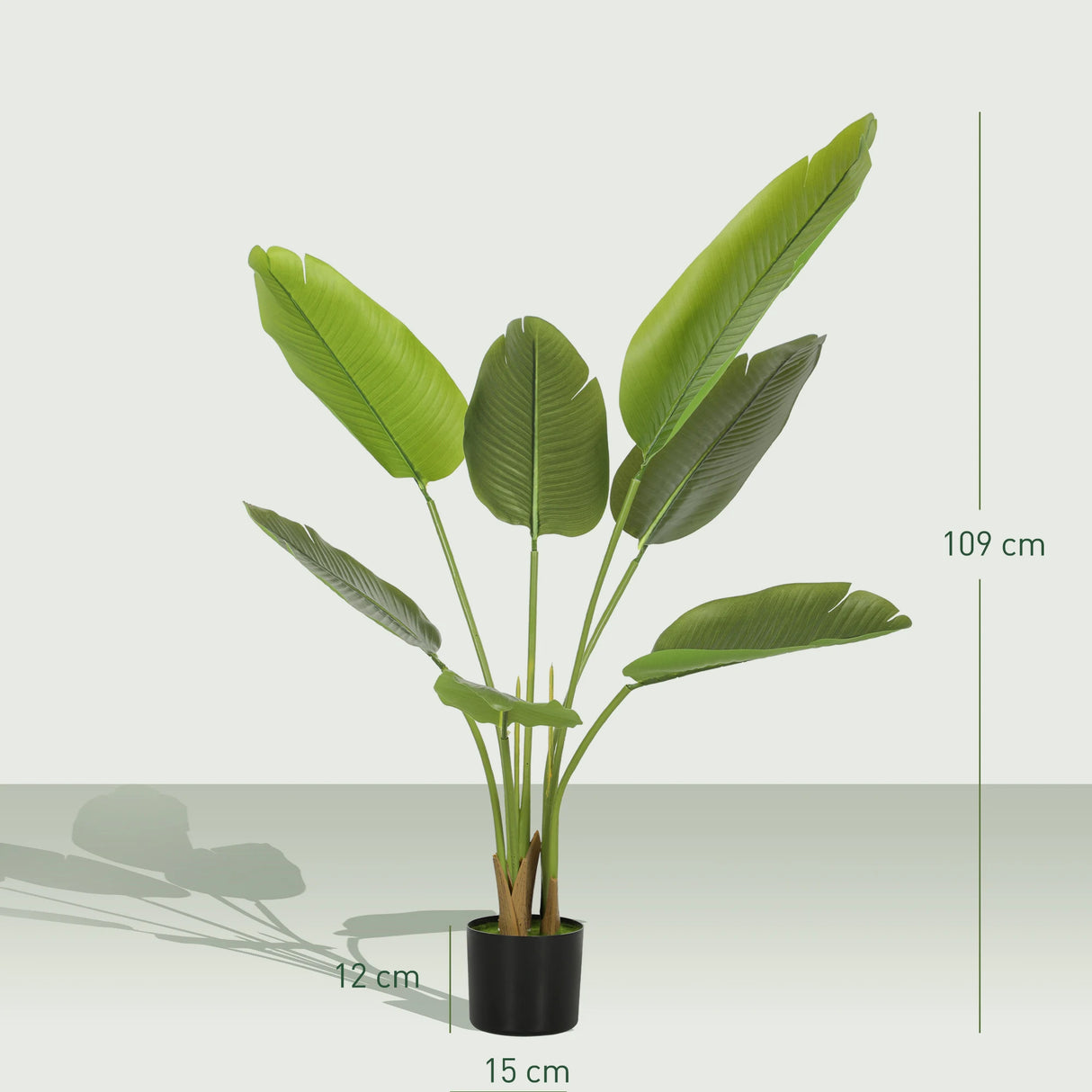 HOMCOM 109cm Artificial Bird of Paradise Plant, Faux Banana Leaf Tree with PEVA Leaves and Flocking, Decorative Palm Tree in Pot for Home Office Decor, Green