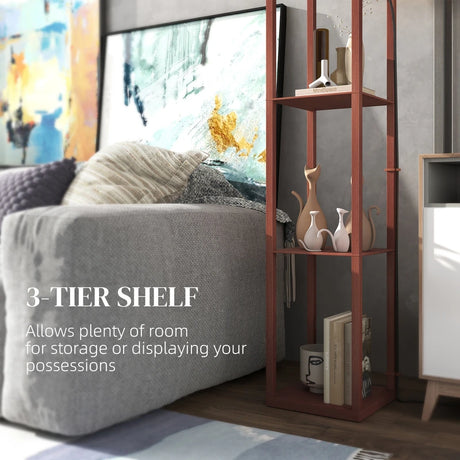 HOMCOM Three-Shelf Standing Lamp - Brown/White