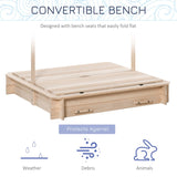 Outsunny Kids Wooden Sand Pit with Lids Children Sandbox Height Adjustable Canopy for Garden, Convertible Bench Seat Outdoor Backyard Playset, Blue and White Canopy