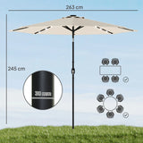 Outsunny 2.6 m Garden Parasol Umbrella with LED Solar Light, Parasol Cover, Outdoor Market Patio Umbrella, Cream White