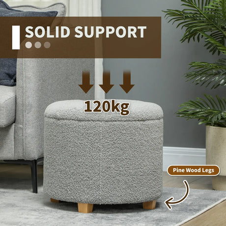 HOMCOM 40.5L Teddy Fleece Storage Ottoman - Grey