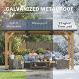 Outsunny 3.5 x 4 m Hardtop Gazebo Canopy with Galvanised Metal Roof, Fir Wood Frame and Hook for Patio, Garden, Black Grey