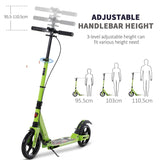 HOMCOM Kick Scooter, Folding 2 Wheel Scooter for 14+ Teens Adults, with Dual Brake System, Dual Suspension, 230mm Big Wheels, 3 Adjustable Handlebar, up to 100KG, Green