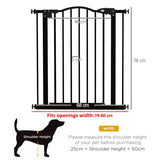 PawHut Metal 74-80cm Adjustable Pet Gate Safety Barrier w/ Auto-Close Door Black