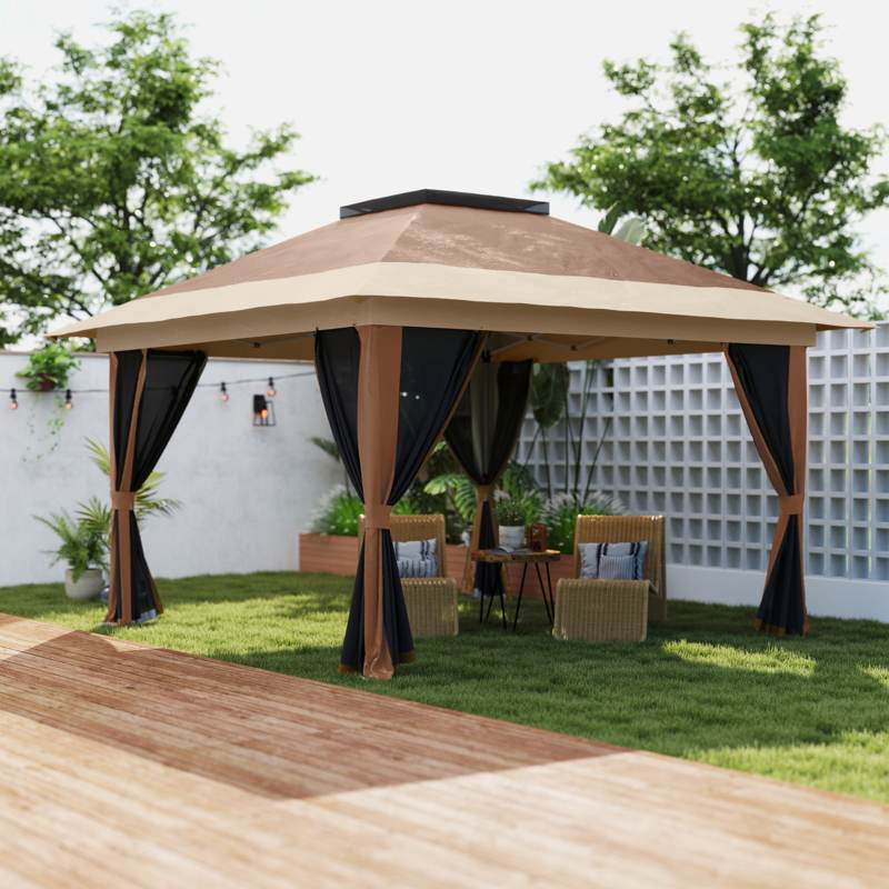 Outsunny 3.6 x 3.6m Pop-Up Gazebo, with Accessories - Brown